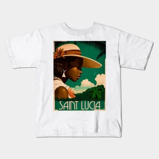 Saint Lucia Woman Vintage Travel Art Poster Kids T-Shirt